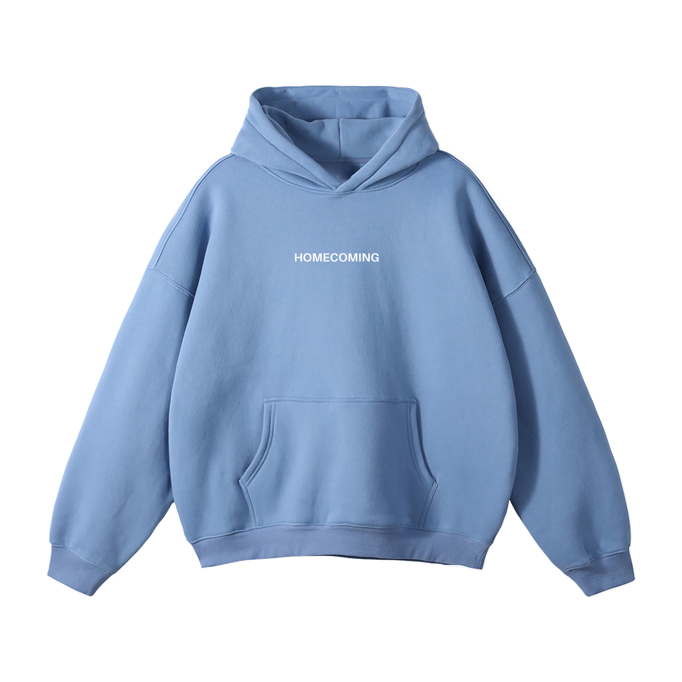 all-caps hoodie.